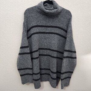 Grace + Karma Turtleneck Sweater 1X Gray & Black Striped Boho Cottage